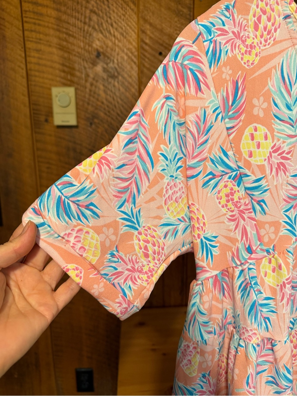 Simply Southern Pink Pineapple Tropical Palm Tiered Babydoll Dress Tunic S - Picture 3 of 14